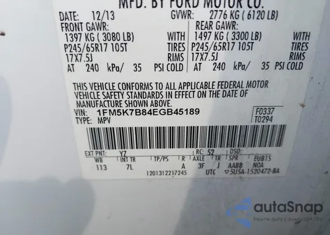 2014 Ford Explorer из США, поврежденный, VIN 1FM5K7B84EGB45189